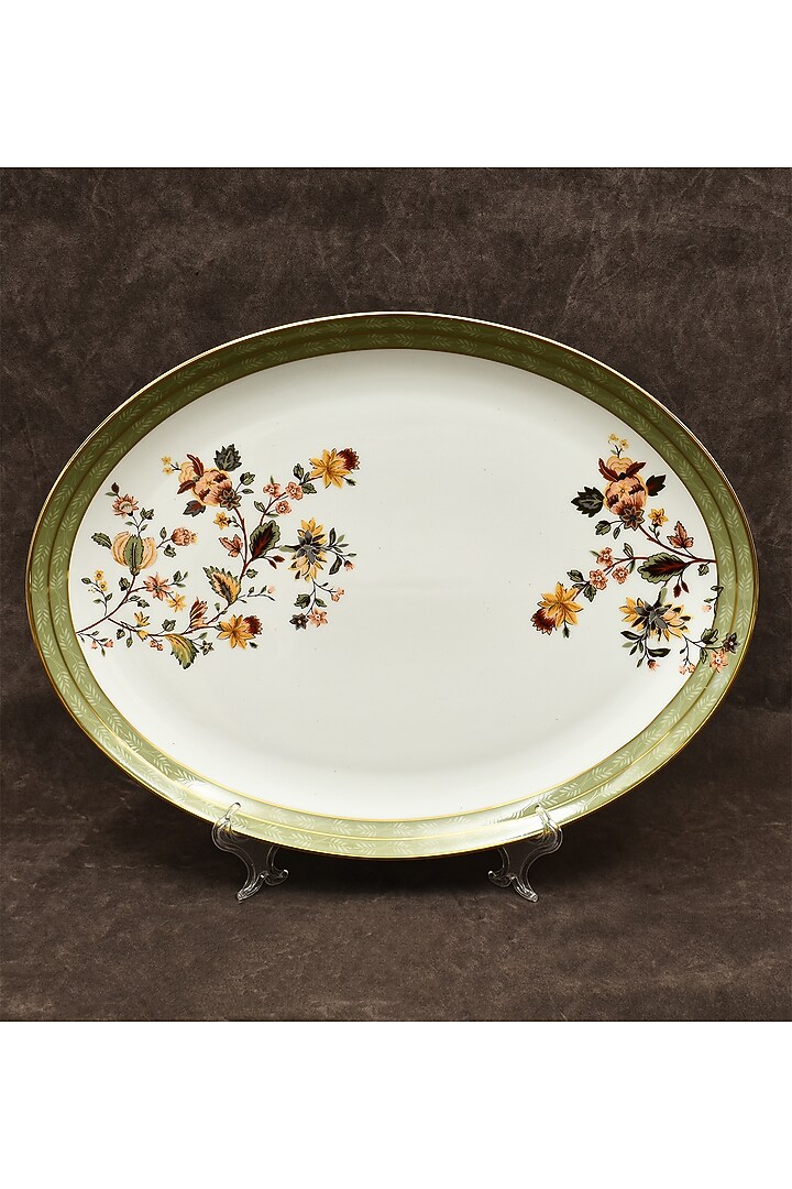 White Porcelain Floral Printed Dinner Set Of 33 by ICHKAN at Pernia's Pop Up Shop