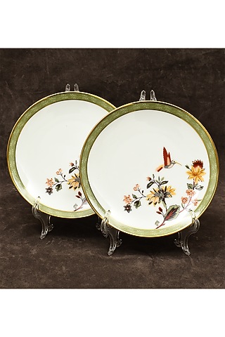 White Porcelain Floral Printed Dinner Set Of 39 by ICHKAN