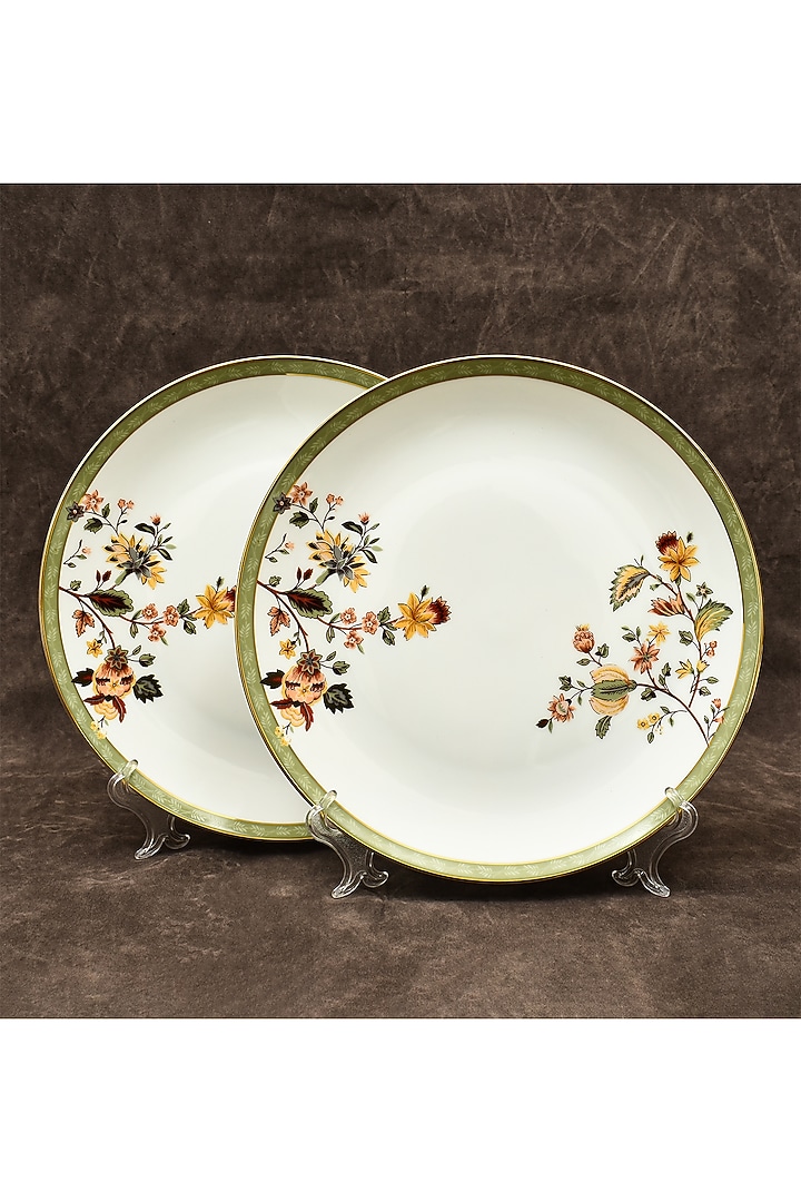 White Porcelain Floral Printed Dinner Set Of 39 by ICHKAN at Pernia's Pop Up Shop