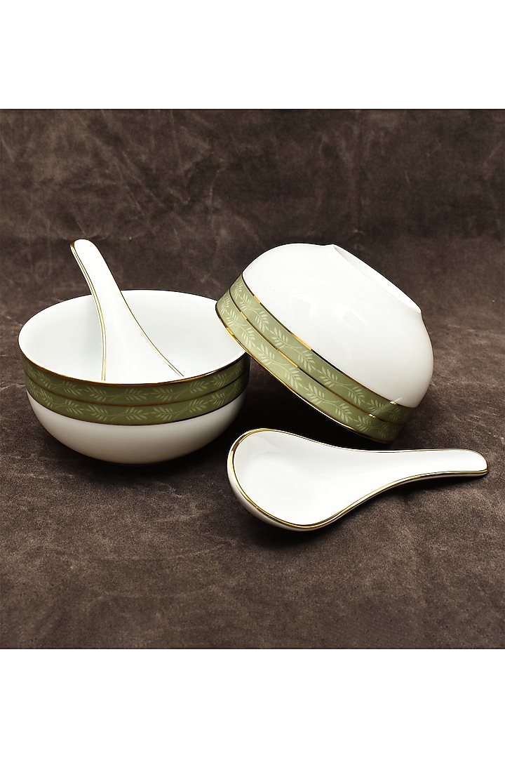 White Porcelain Floral Printed Dinner Set Of 39 by ICHKAN at Pernia's Pop Up Shop