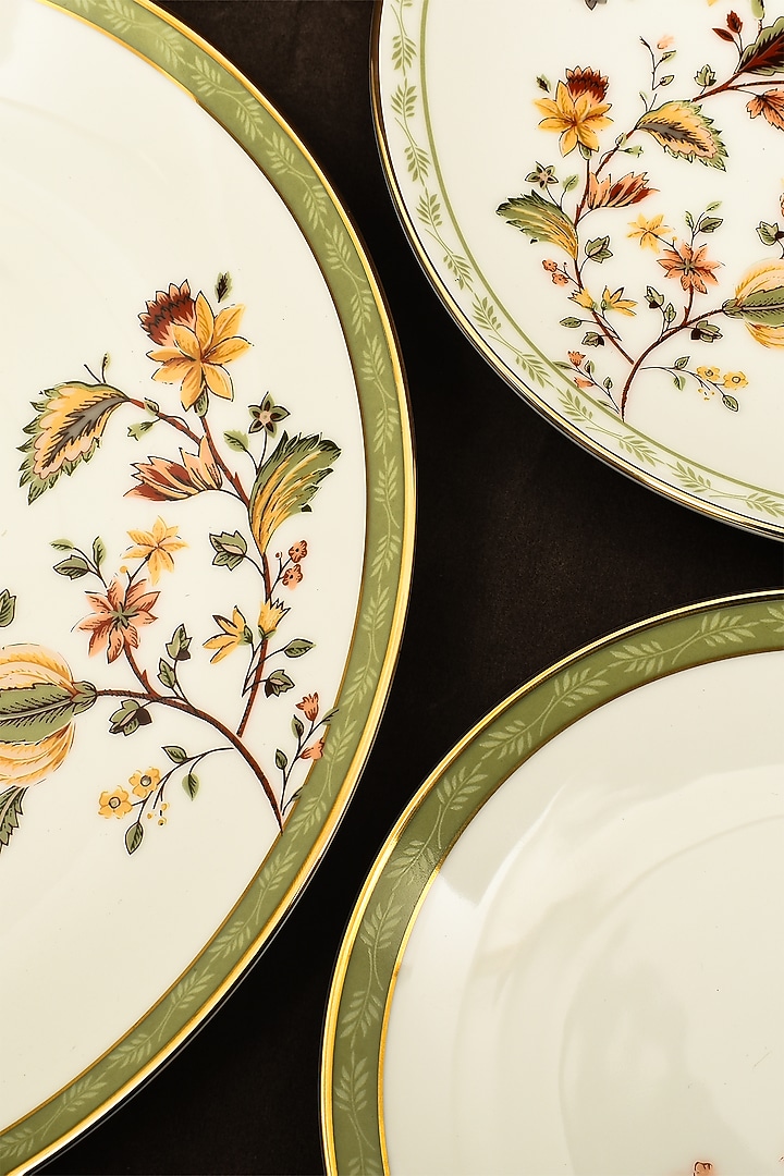 White Porcelain Floral Printed Dinner Set Of 39 by ICHKAN at Pernia's Pop Up Shop