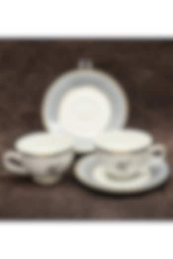 White & Grey Porcelain Cup & Saucer Set With Gift Box by ICHKAN