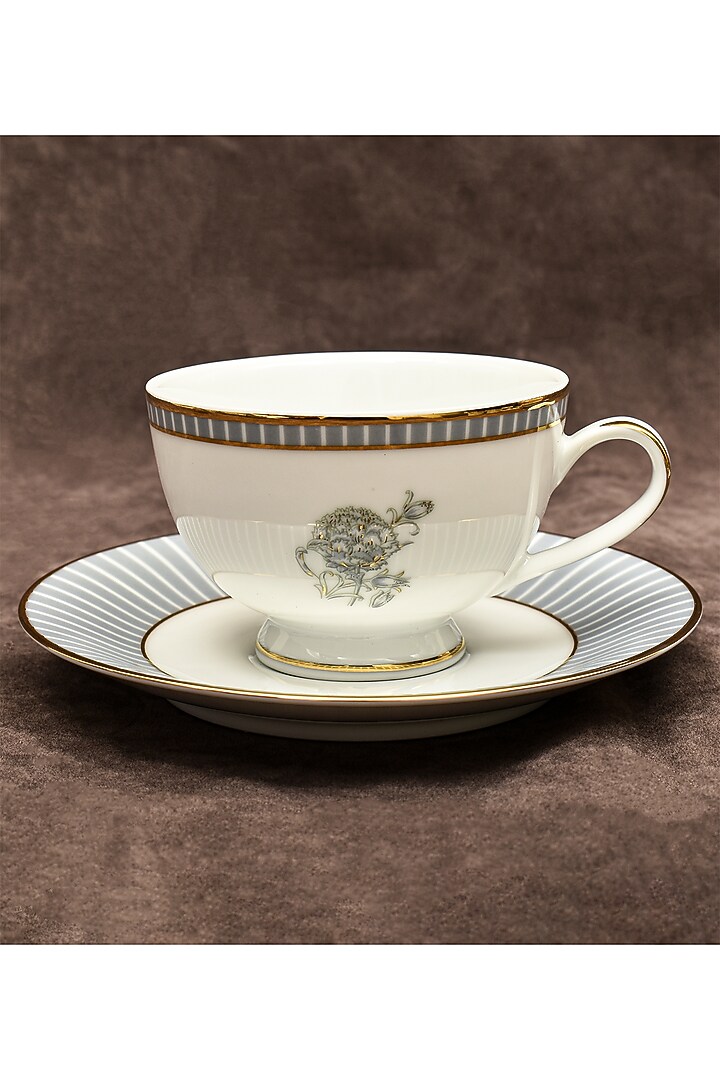 White & Grey Porcelain Cup & Saucer Set With Gift Box by ICHKAN at Pernia's Pop Up Shop