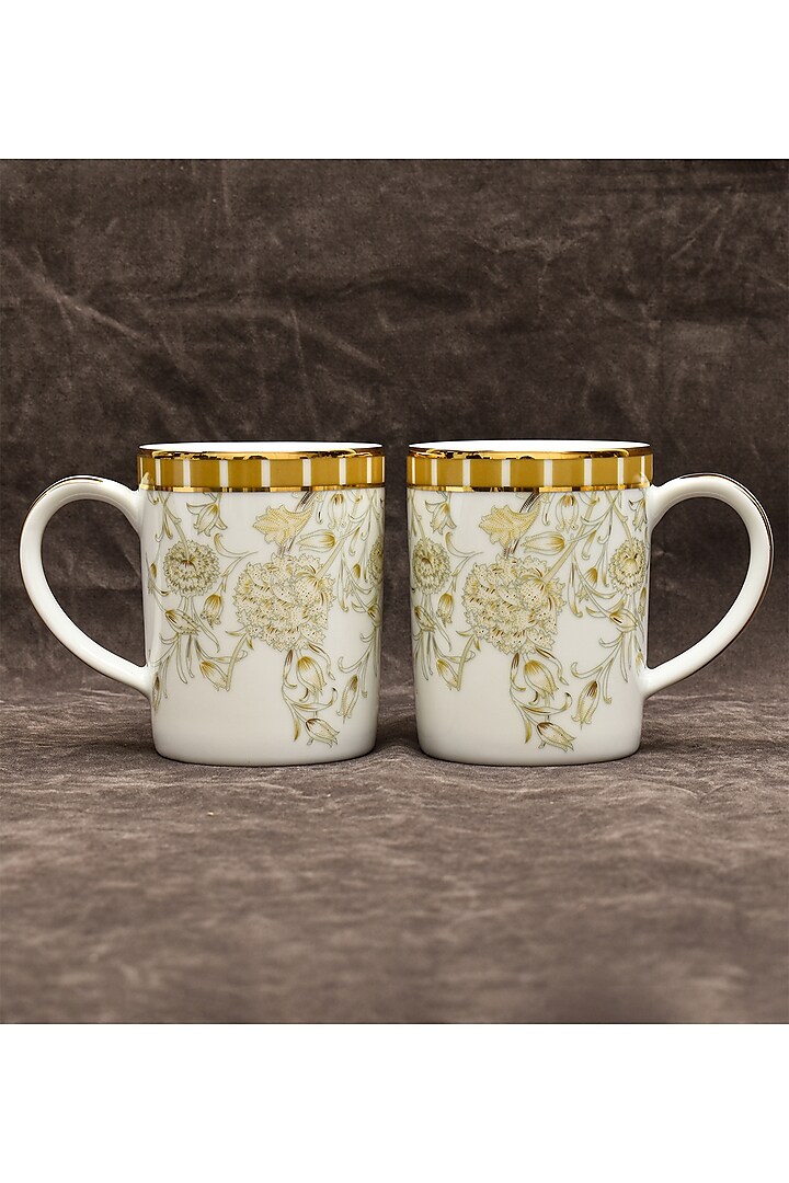 White & Mustard Porcelain Mug Set by ICHKAN