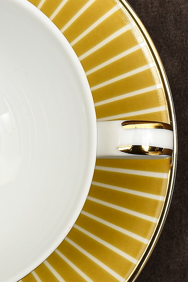 White & Mustard Porcelain Cup & Saucer Set With Gift Box by ICHKAN at Pernia's Pop Up Shop