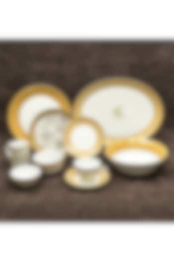 White & Mustard Yellow Porcelain Dinner Set Of 33 by ICHKAN at Pernia's Pop Up Shop