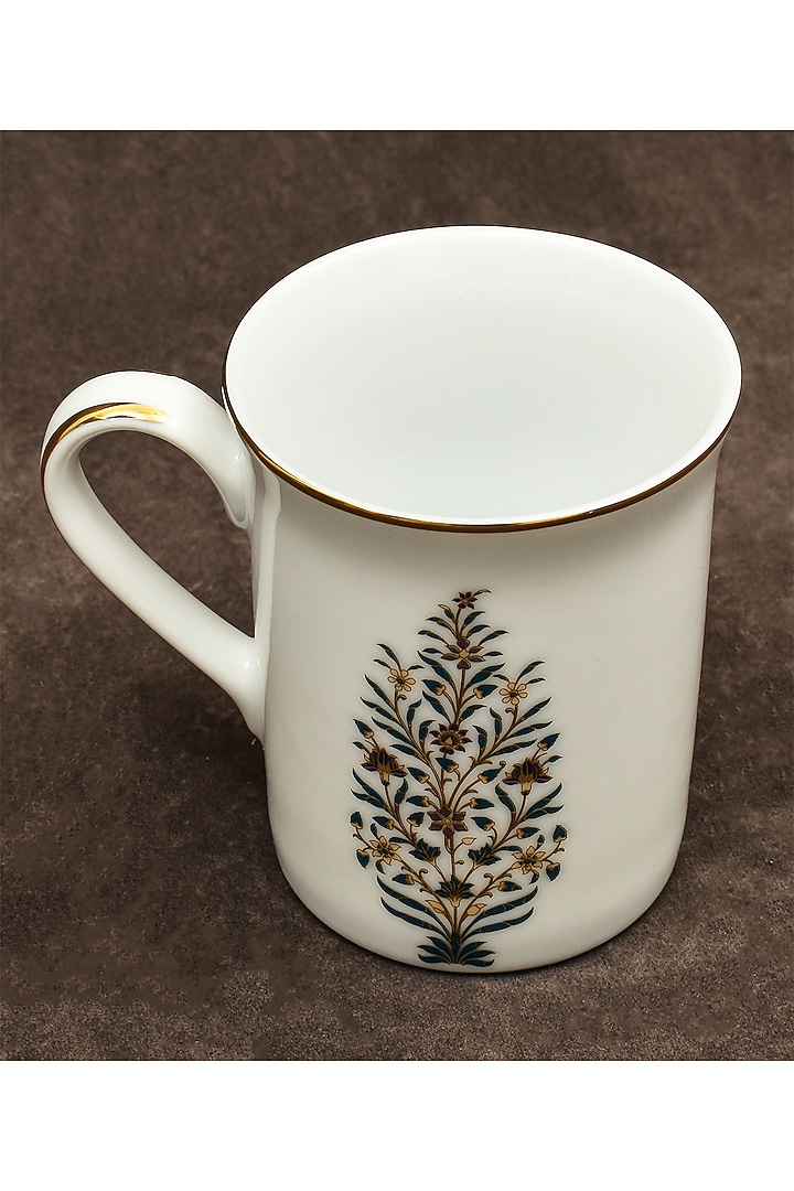 White Porcelain Floral Printed Mug Set by ICHKAN at Pernia's Pop Up Shop