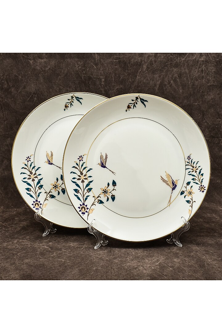 White Porcelain Floral Printed Dinner Set Of 21 by ICHKAN at Pernia's Pop Up Shop