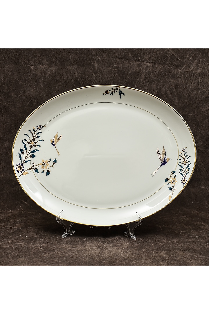 White Porcelain Floral Printed Dinner Set Of 21 by ICHKAN at Pernia's Pop Up Shop