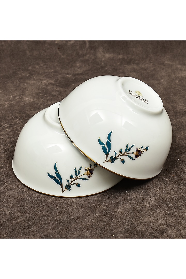 White Porcelain Floral Printed Dinner Set Of 21 by ICHKAN at Pernia's Pop Up Shop