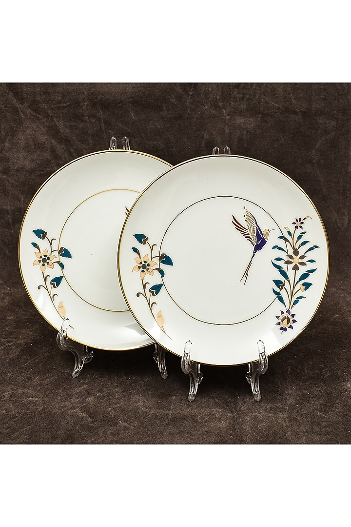 White Porcelain Floral Printed Dinner Set Of 27 by ICHKAN at Pernia's Pop Up Shop