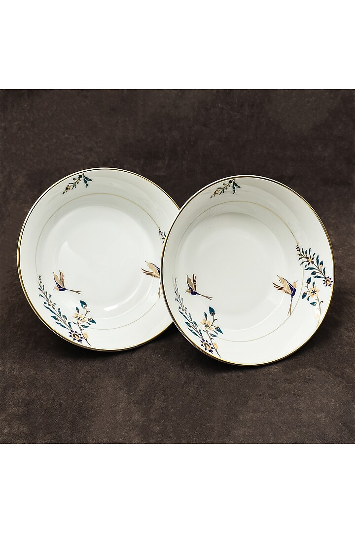 White Porcelain Floral Printed Dinner Set Of 27 by ICHKAN at Pernia's Pop Up Shop