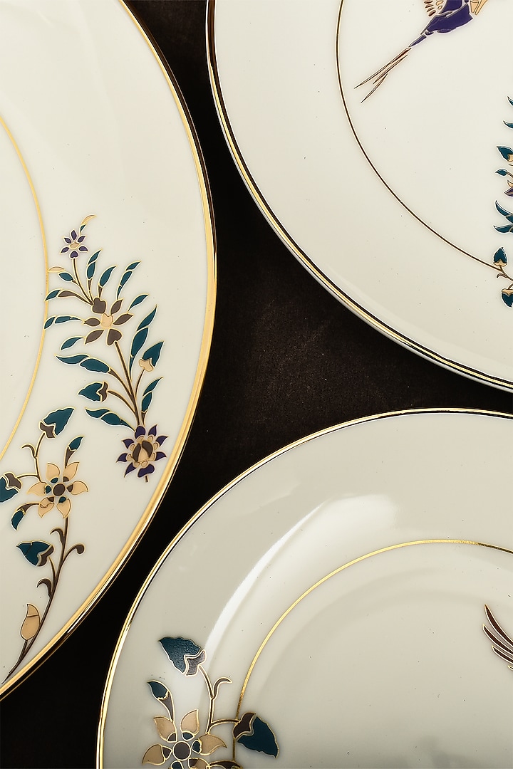 White Porcelain Floral Printed Dinner Set Of 27 by ICHKAN at Pernia's Pop Up Shop