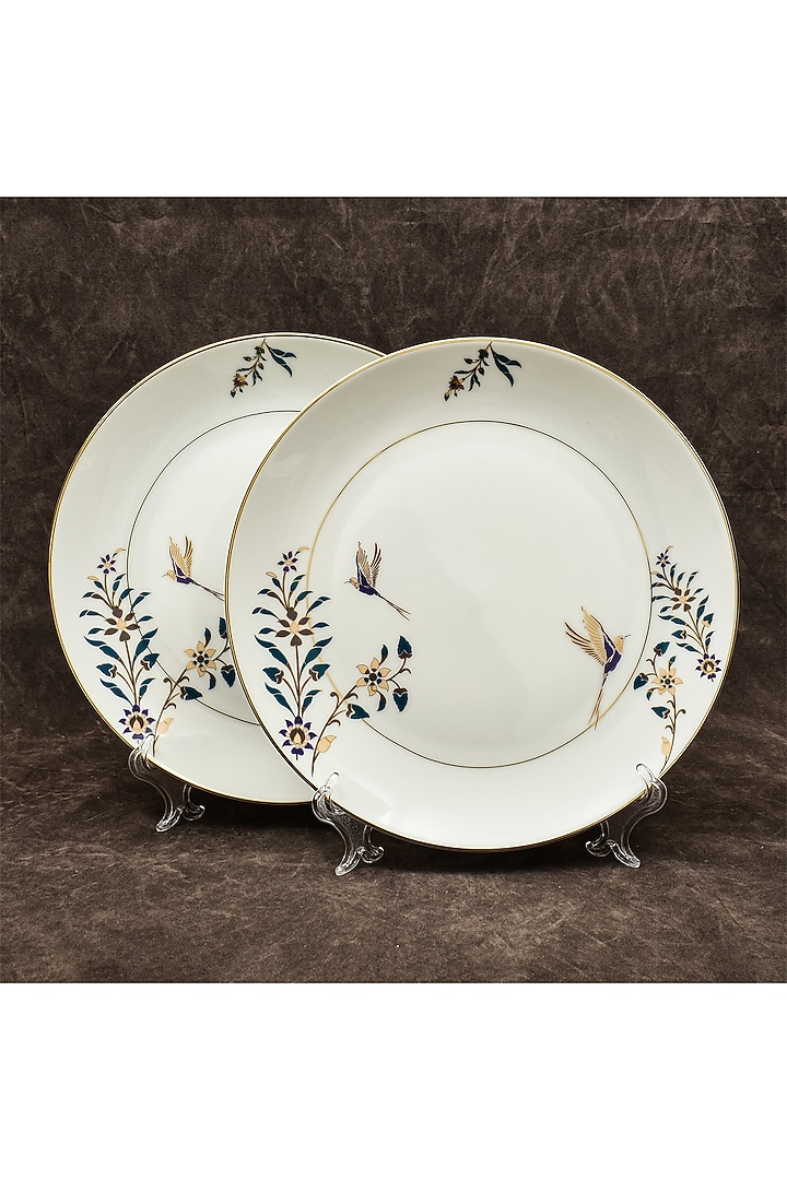White Porcelain Floral Printed Dinner Set Of 33 by ICHKAN at Pernia's Pop Up Shop