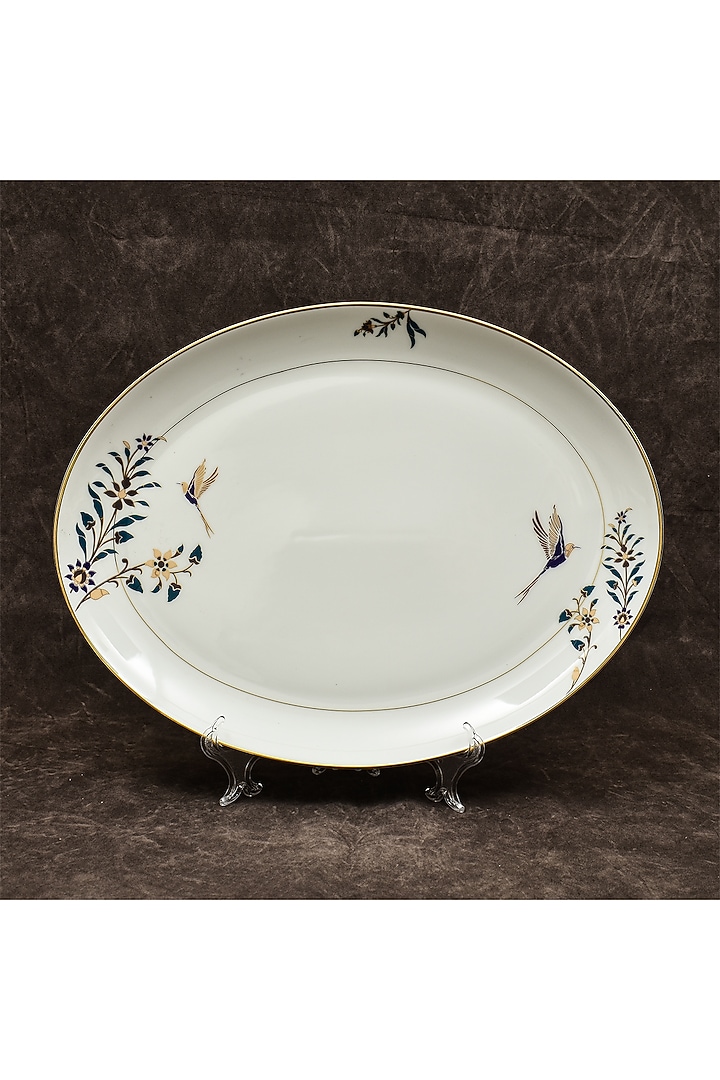 White Porcelain Floral Printed Dinner Set Of 33 by ICHKAN at Pernia's Pop Up Shop