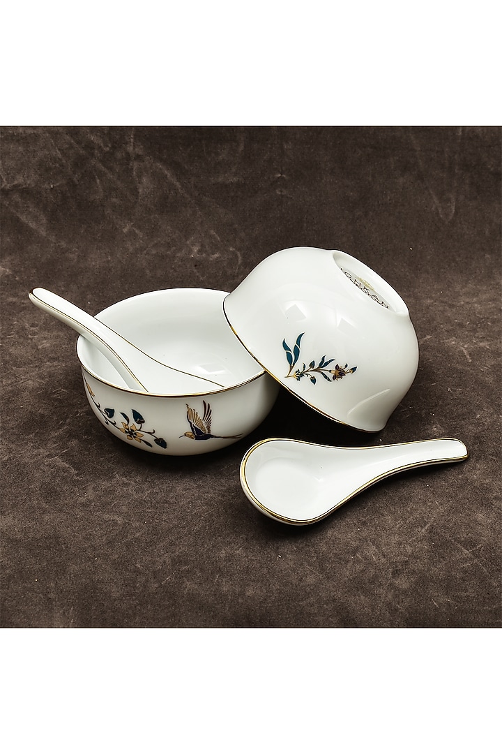White Porcelain Floral Printed Dinner Set Of 33 by ICHKAN at Pernia's Pop Up Shop