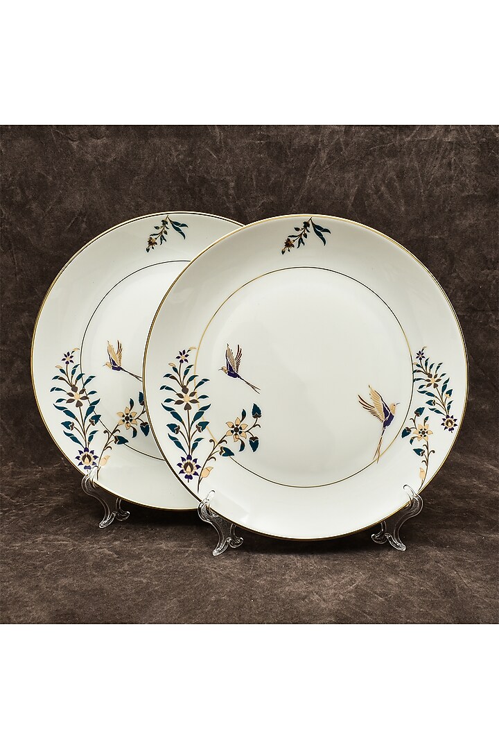 White Porcelain Floral Printed Dinner Set Of 39 by ICHKAN at Pernia's Pop Up Shop