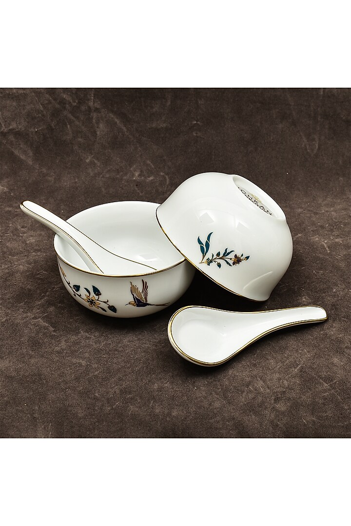 White Porcelain Floral Printed Dinner Set Of 39 by ICHKAN at Pernia's Pop Up Shop