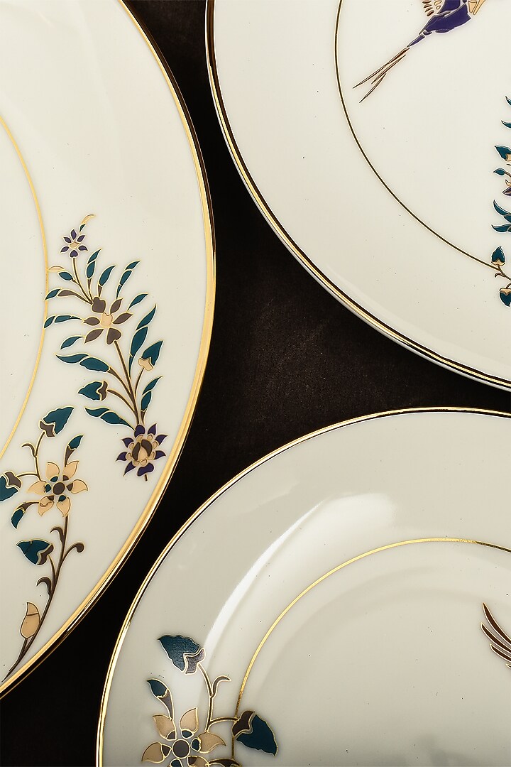 White Porcelain Floral Printed Dinner Set Of 39 by ICHKAN at Pernia's Pop Up Shop
