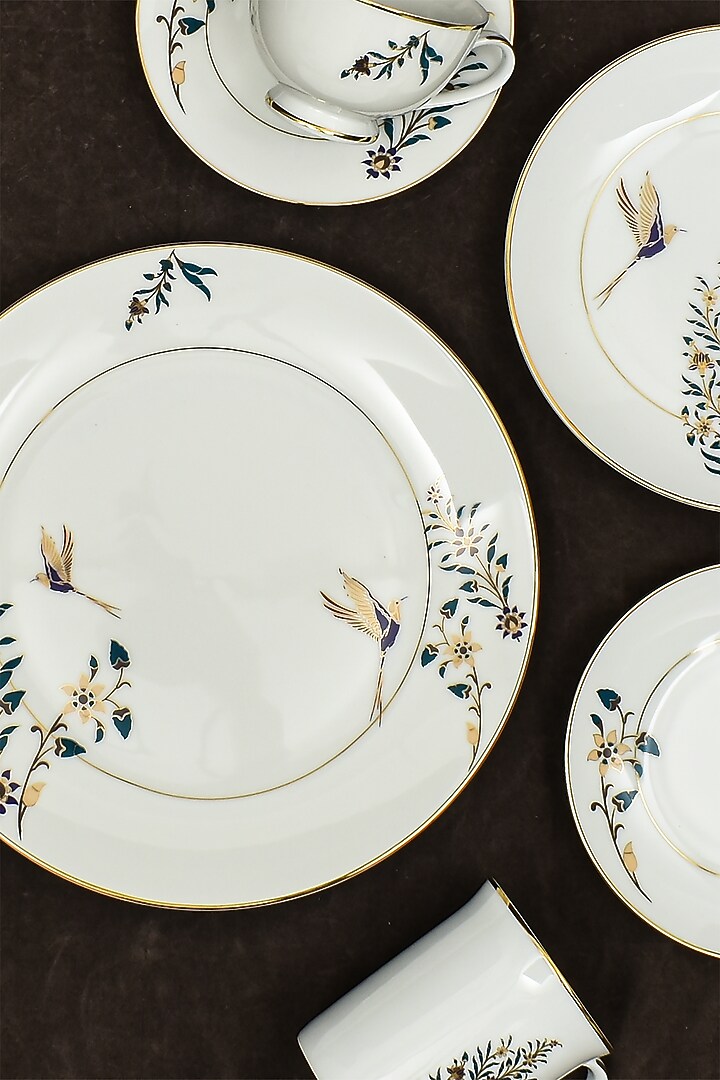 White Porcelain Floral Printed Dinner Set Of 39 by ICHKAN at Pernia's Pop Up Shop