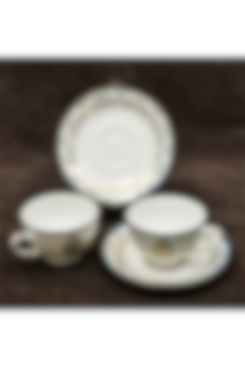White Porcelain Printed Cup and Saucer Set With Gift Box by ICHKAN