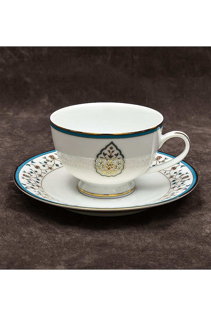 White Porcelain Printed Cup and Saucer Set With Gift Box by ICHKAN at Pernia's Pop Up Shop