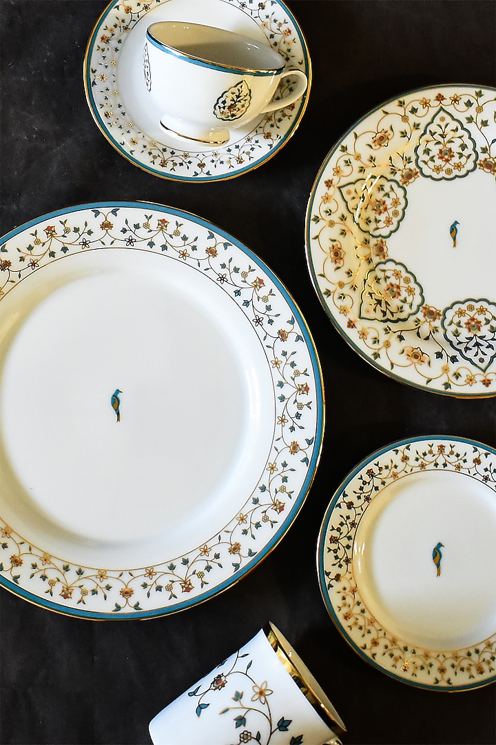 White Porcelain Printed Cup and Saucer Set With Gift Box by ICHKAN at Pernia's Pop Up Shop