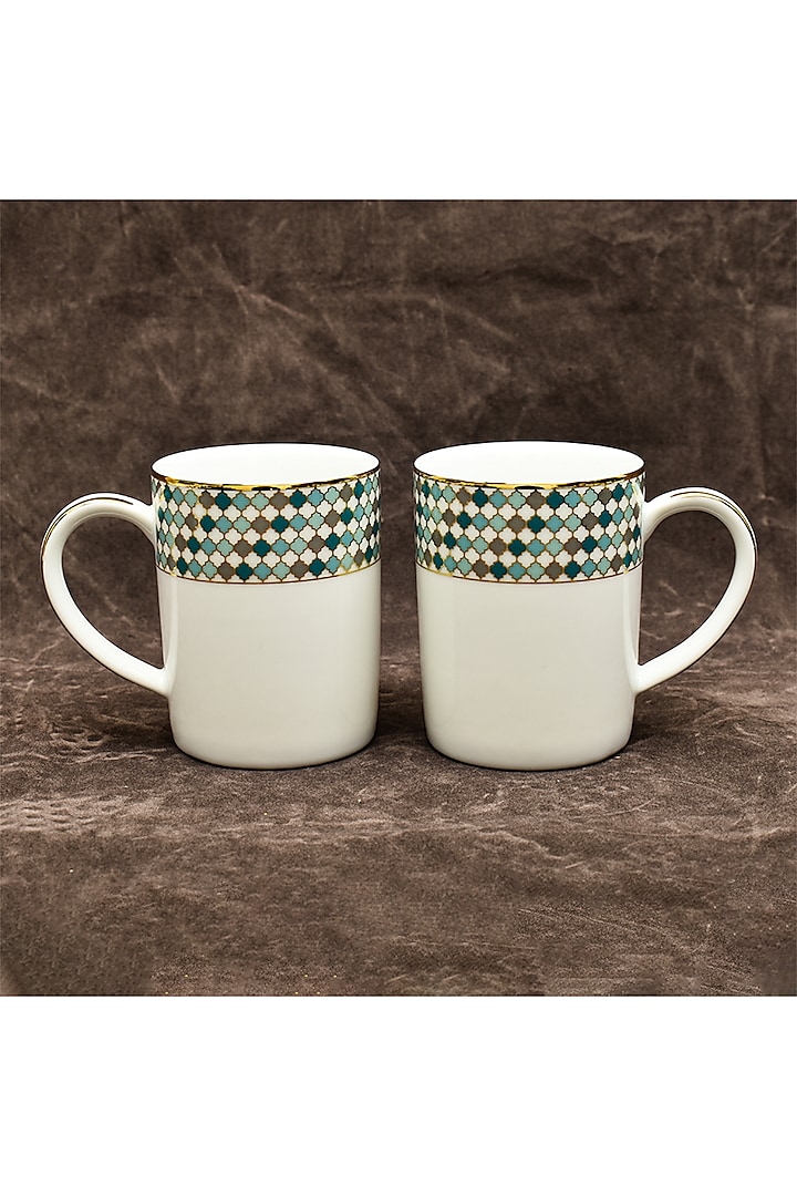 White Porcelain Printed Mug Set by ICHKAN at Pernia's Pop Up Shop