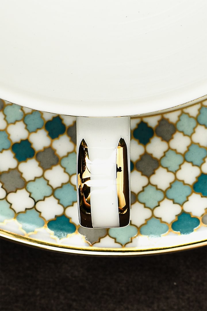 White Porcelain Printed Cup and Saucer Set With Gift Box by ICHKAN at Pernia's Pop Up Shop