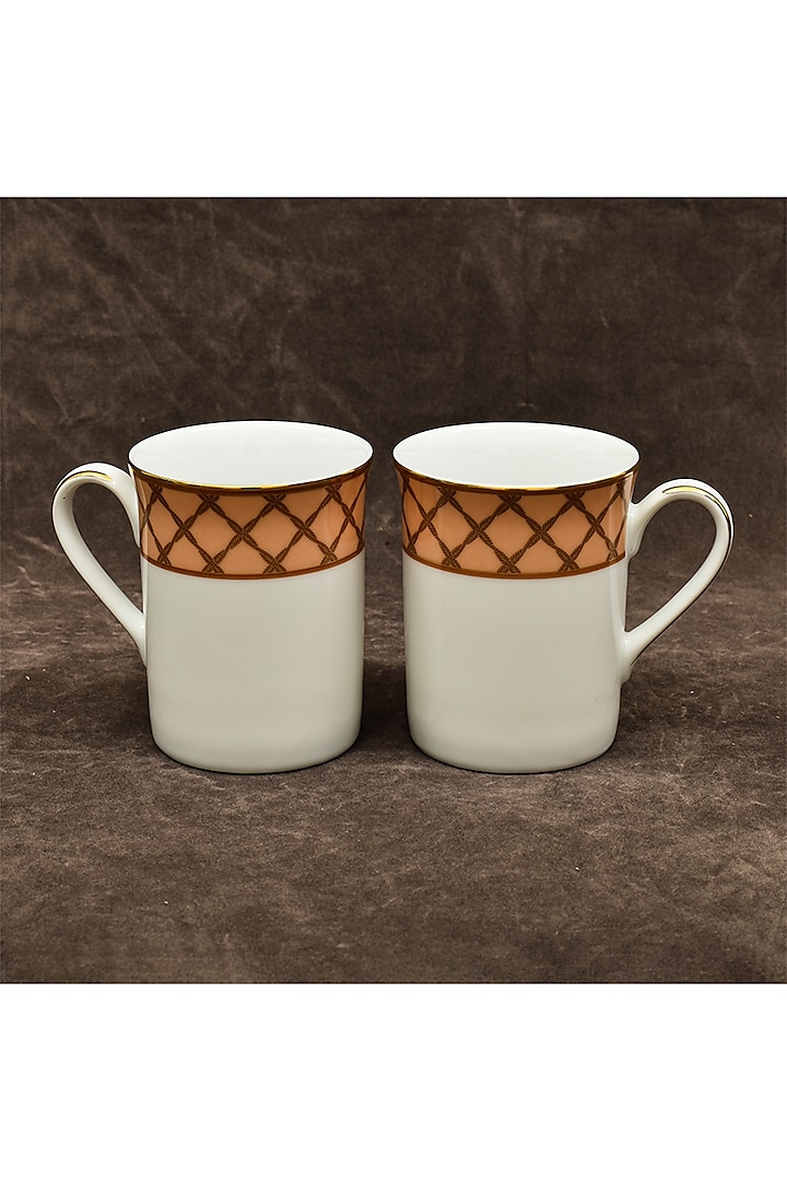 White & Peach Porcelain Printed Mug Set by ICHKAN