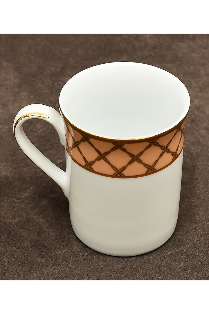 White & Peach Porcelain Printed Mug Set by ICHKAN at Pernia's Pop Up Shop