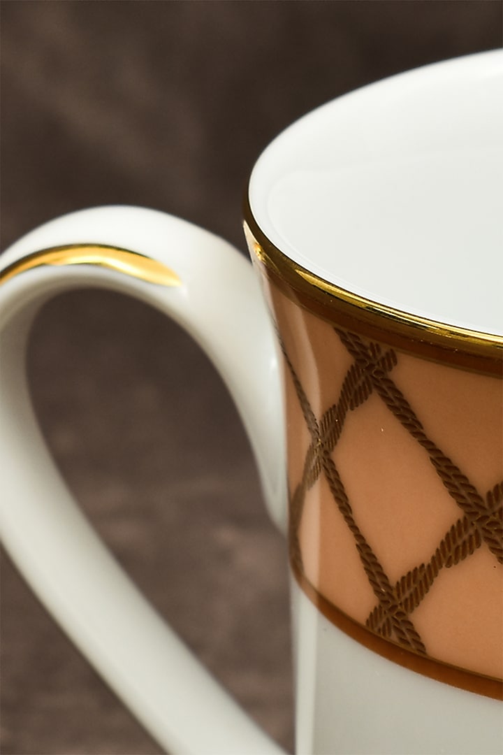 White & Peach Porcelain Printed Mug Set by ICHKAN at Pernia's Pop Up Shop