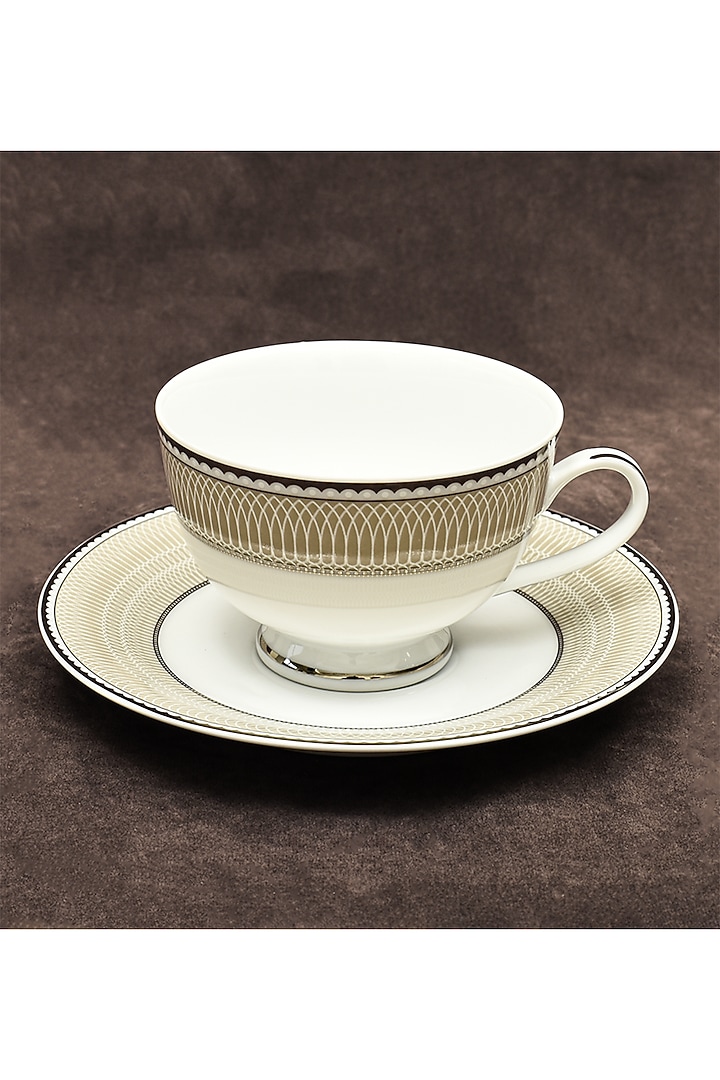 White & Beige Porcelain Cup and Saucer Set With Gift Box by ICHKAN at Pernia's Pop Up Shop