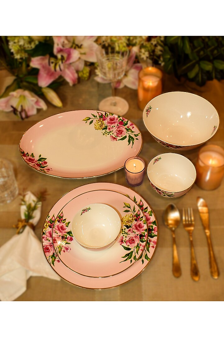 Pink Bone China Garland Dinner Set by ICHKAN at Pernia's Pop Up Shop