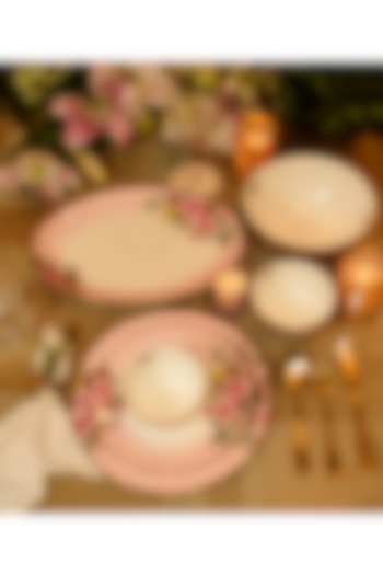 Pink Bone China Garland Dinner Set (Set of 21) by ICHKAN