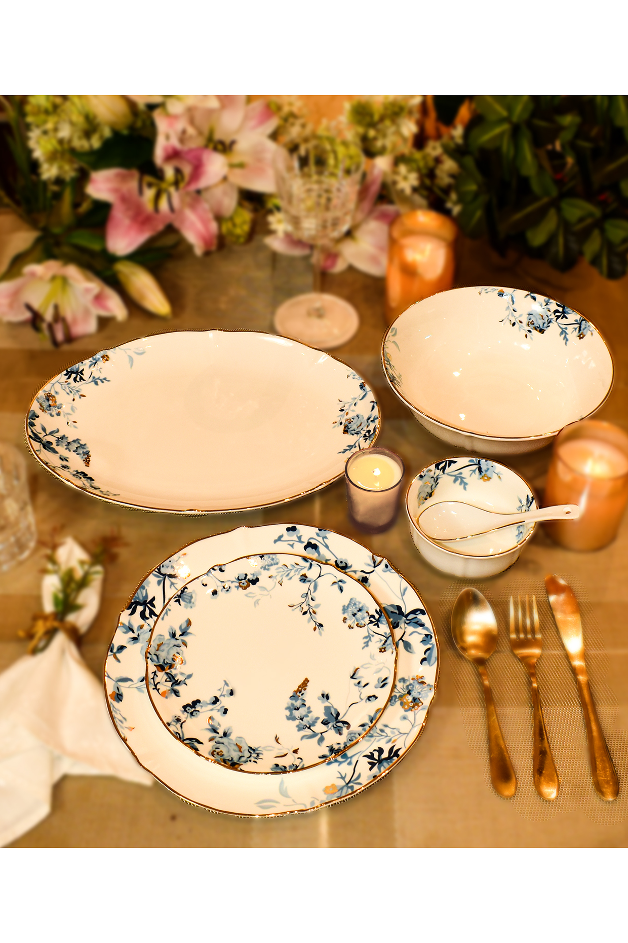 White Bone China  Verona Dinner Set (Set of 33) by ICHKAN