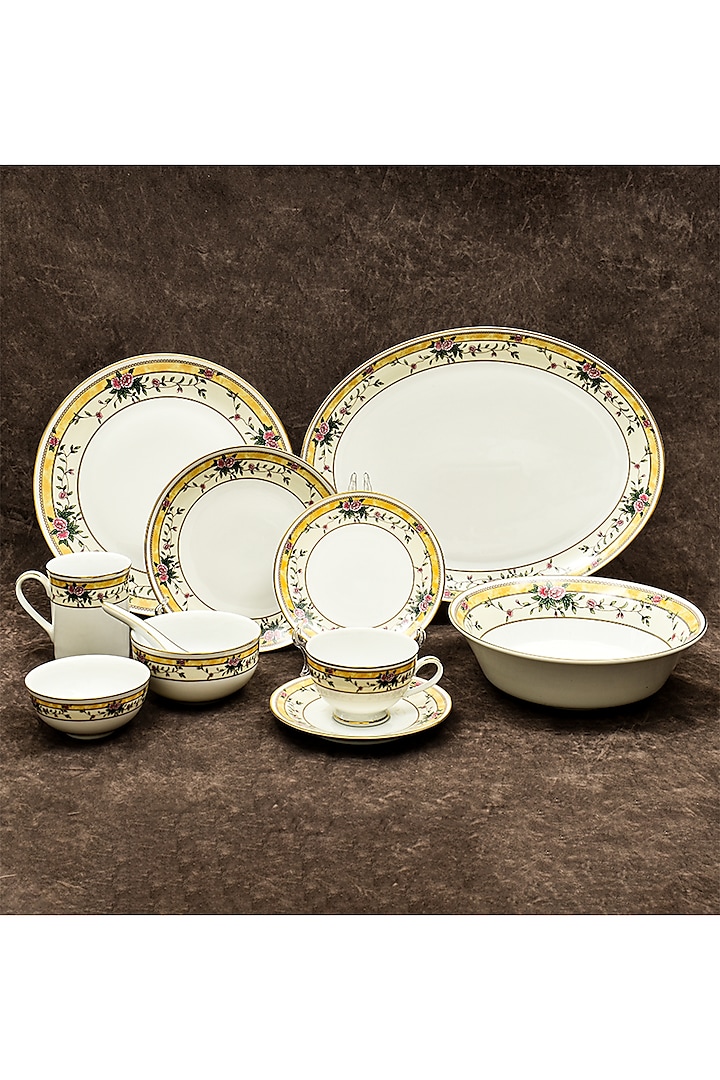 Yellow Porcelain Dinner Set Of 21 by ICHKAN at Pernia's Pop Up Shop