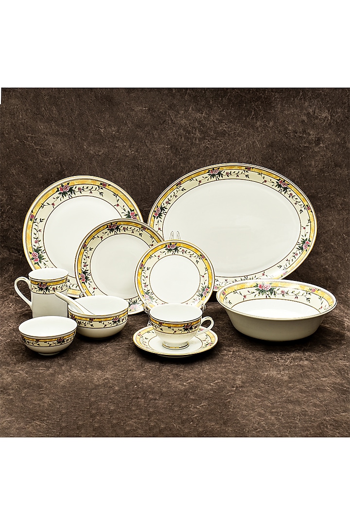 Yellow Porcelain Dinner Set Of 39 by ICHKAN