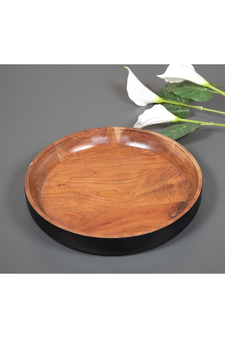 Black & Brown Acacia Wood Bowl by ICRAFT