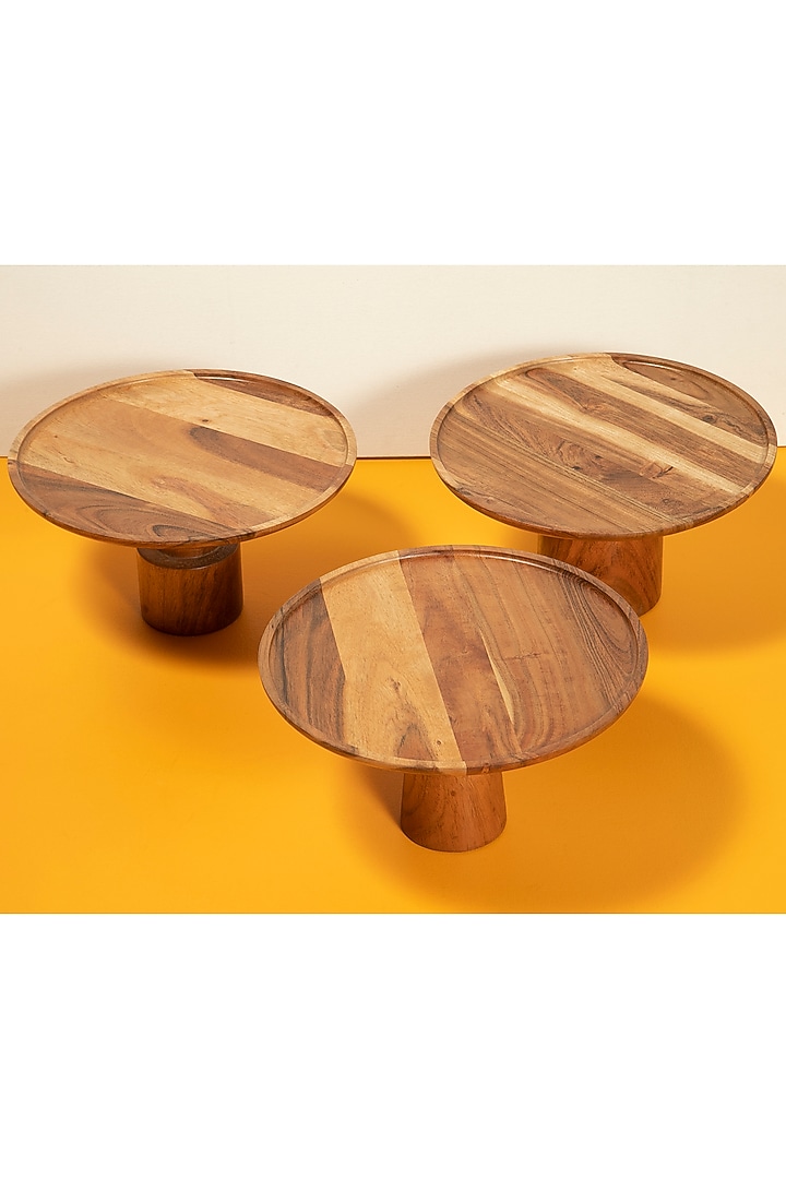 Brown Acacia Wood Cake Stand (Set of 2) Design by ICRAFT at Pernia's Pop Up Shop 2023