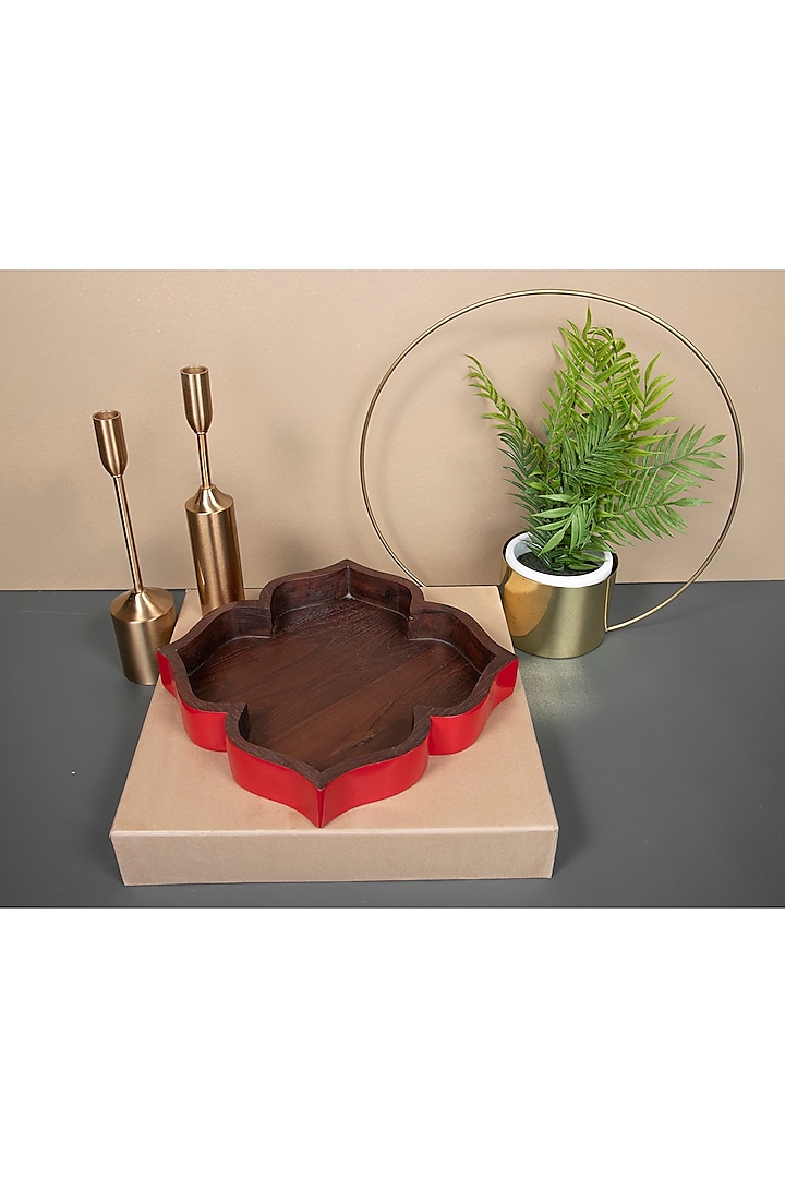 Red Acacia Wood Tray by ICRAFT