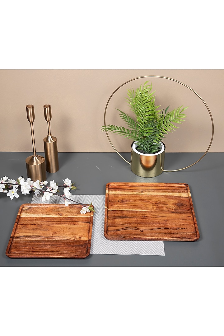 Brown Acacia Wood Square Plate by ICRAFT