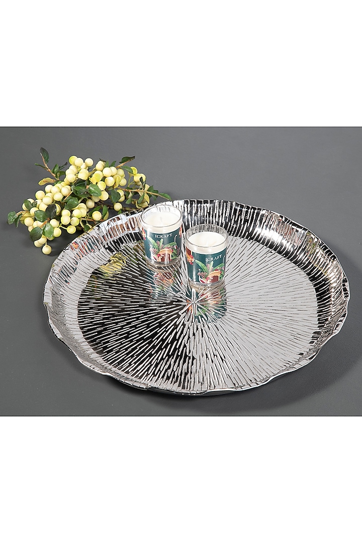 Silver Aluminum Floral Platter by ICRAFT