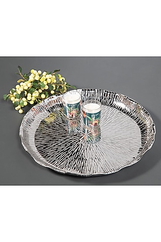 Silver Aluminum Floral Platter by ICRAFT