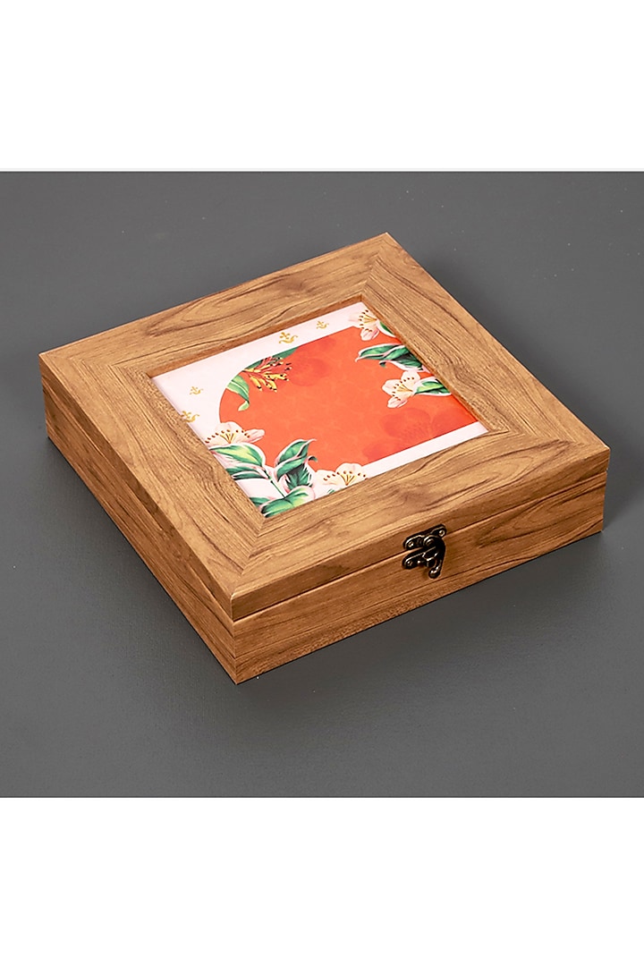 Orange MDF & Velvet Square Box by ICRAFT