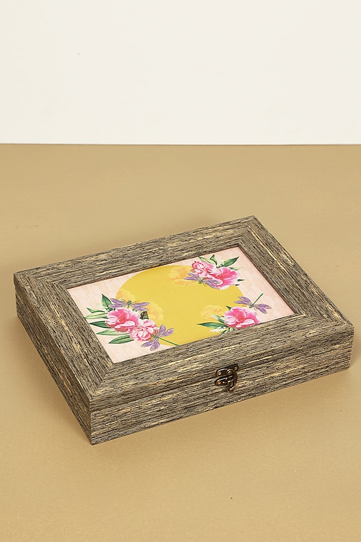 Yellow MDF & Velvet Rectangle Box by ICRAFT