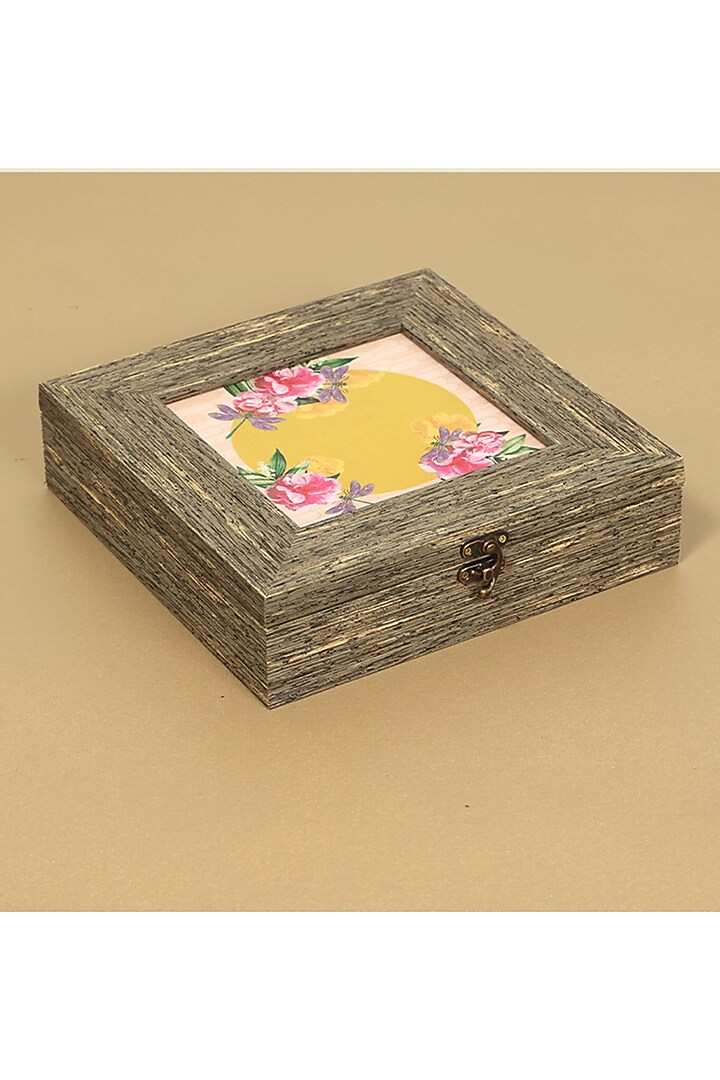 Yellow MDF & Velvet Square Box by ICRAFT at Pernia's Pop Up Shop