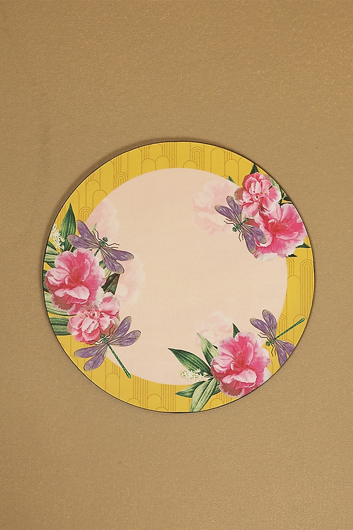 Yellow MDF & Velvet Trivets (Set of 4) Design by ICRAFT at Pernia's Pop