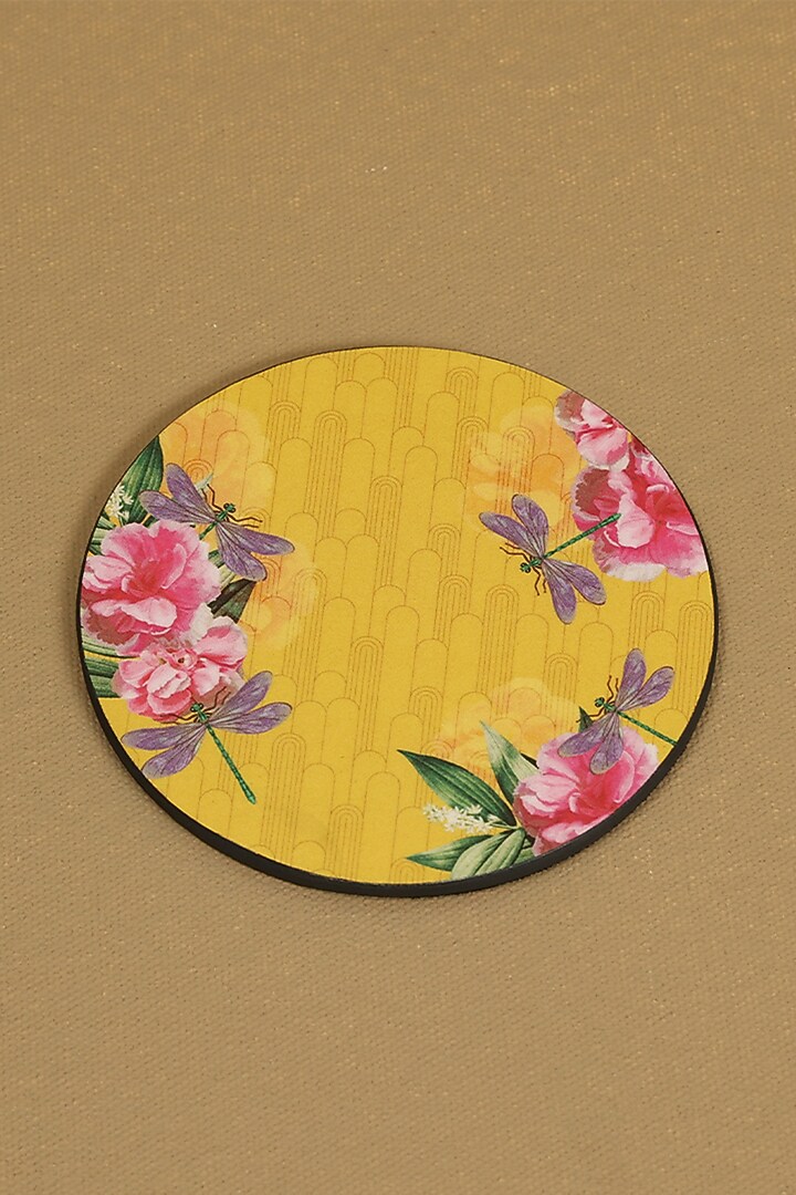 Yellow MDF & Velvet Coasters (Set of 6) by ICRAFT at Pernia's Pop Up Shop