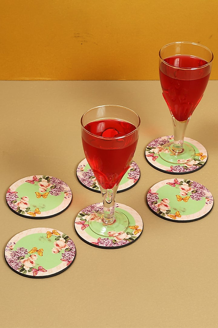 Mint MDF & Velvet Round Coasters - (Set of 6) by ICRAFT at Pernia's Pop Up Shop